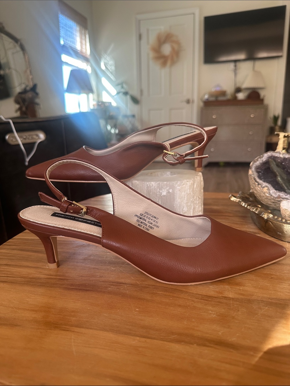 French Connection Quinn Brown Pointed Slingback Kitten Heels Size 10 like new